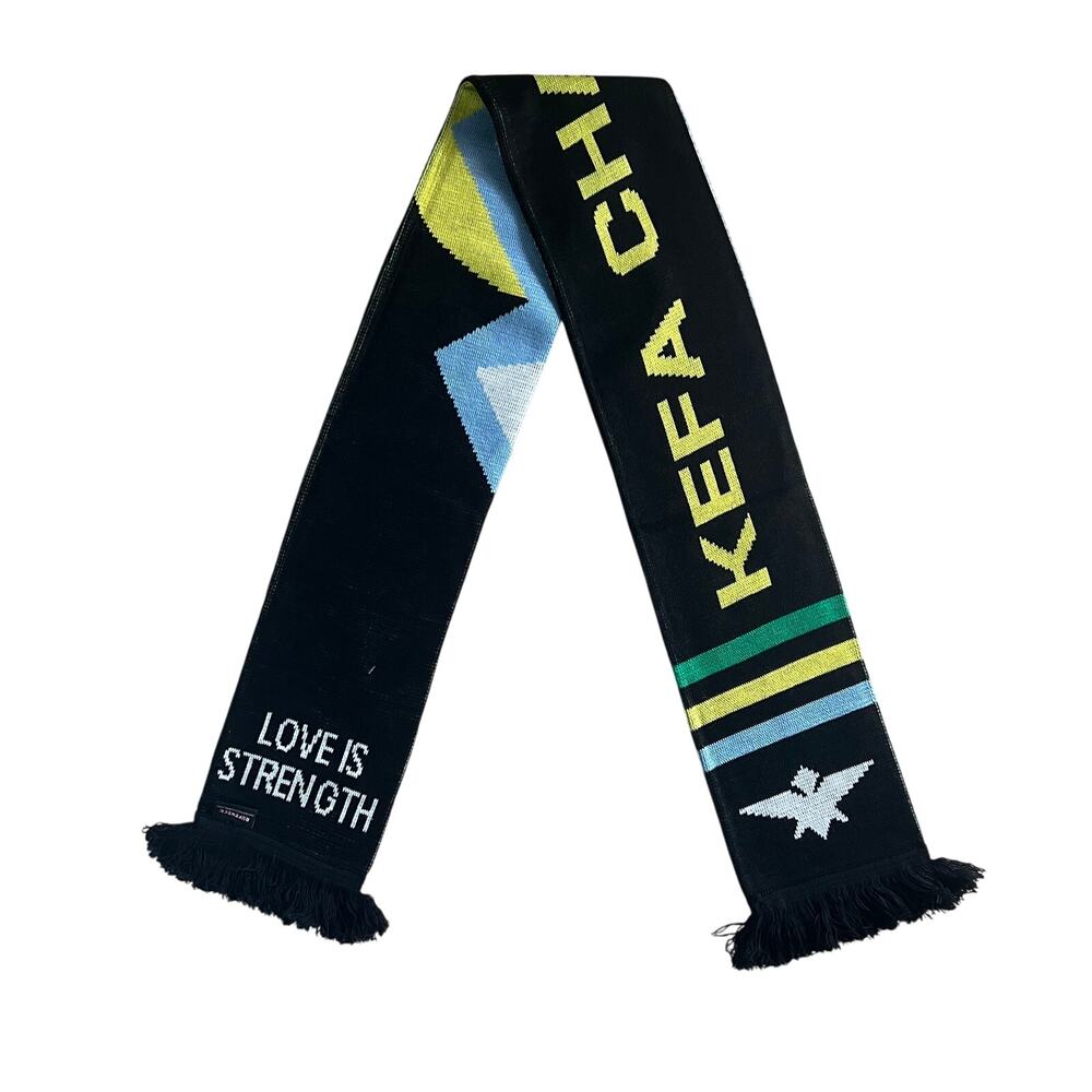 Kefa Champions Scarf Love Is Strength Black Knit 60x7 Ruffneck